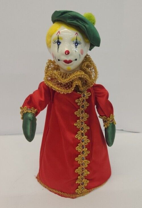 Vintage Christmas Porcelain Clown Jester Tree Topper Table Decoration Kitschy 