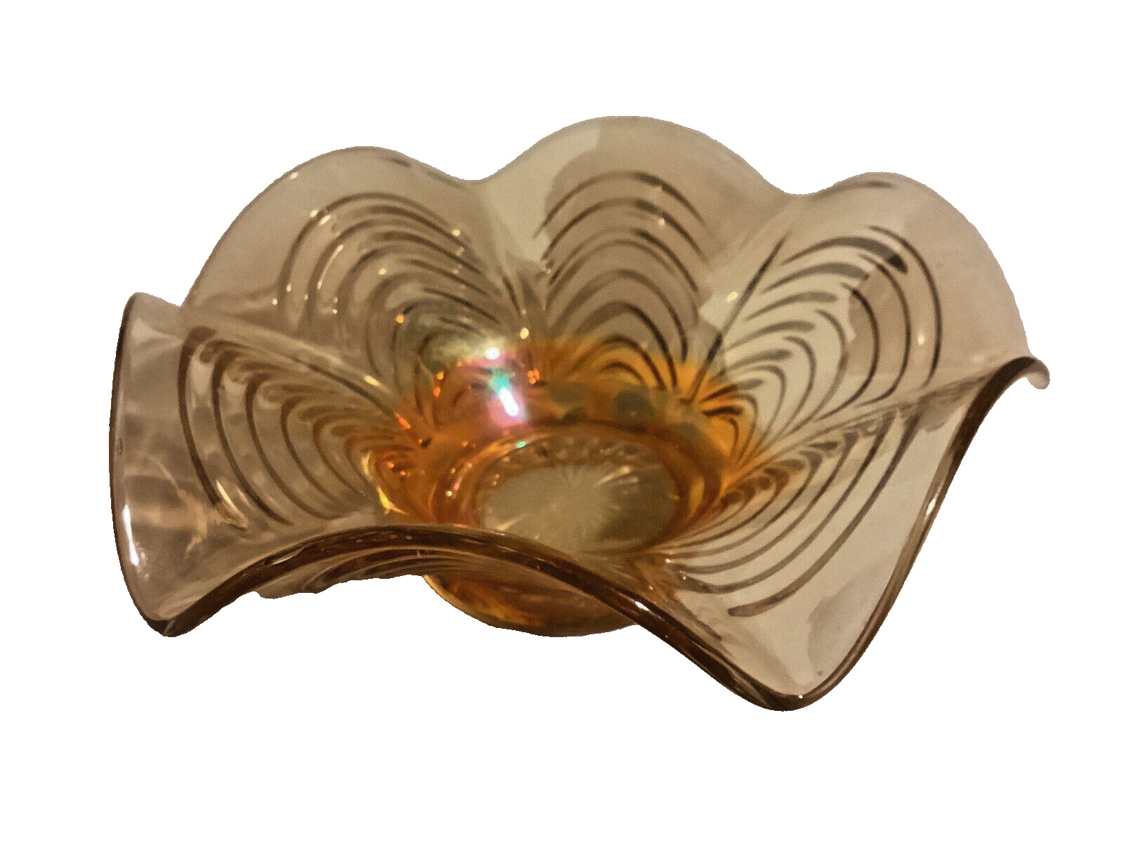 Vintage Imperial Glass (?) Marigold Stippled Flared Carnival Ruffle Rim Bowl