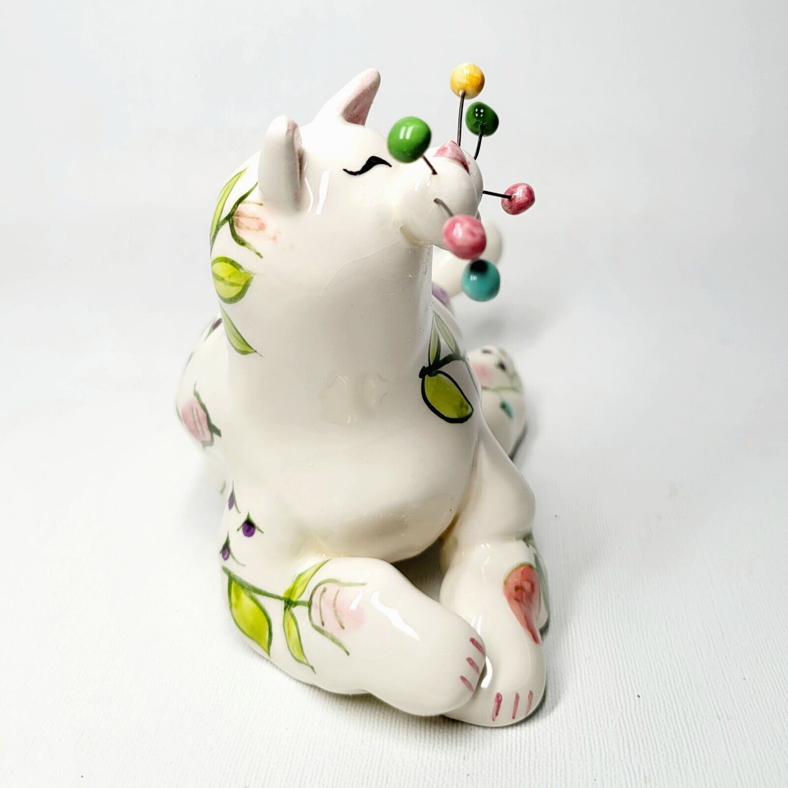 Annaco Creations Amy Lacombe Whimsiclay White Cat Floral Figurine 2001 Retired