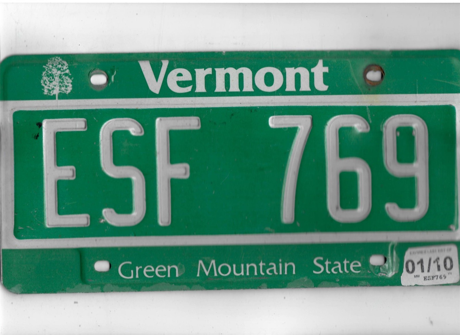 VERMONT passenger 2010 license plate \