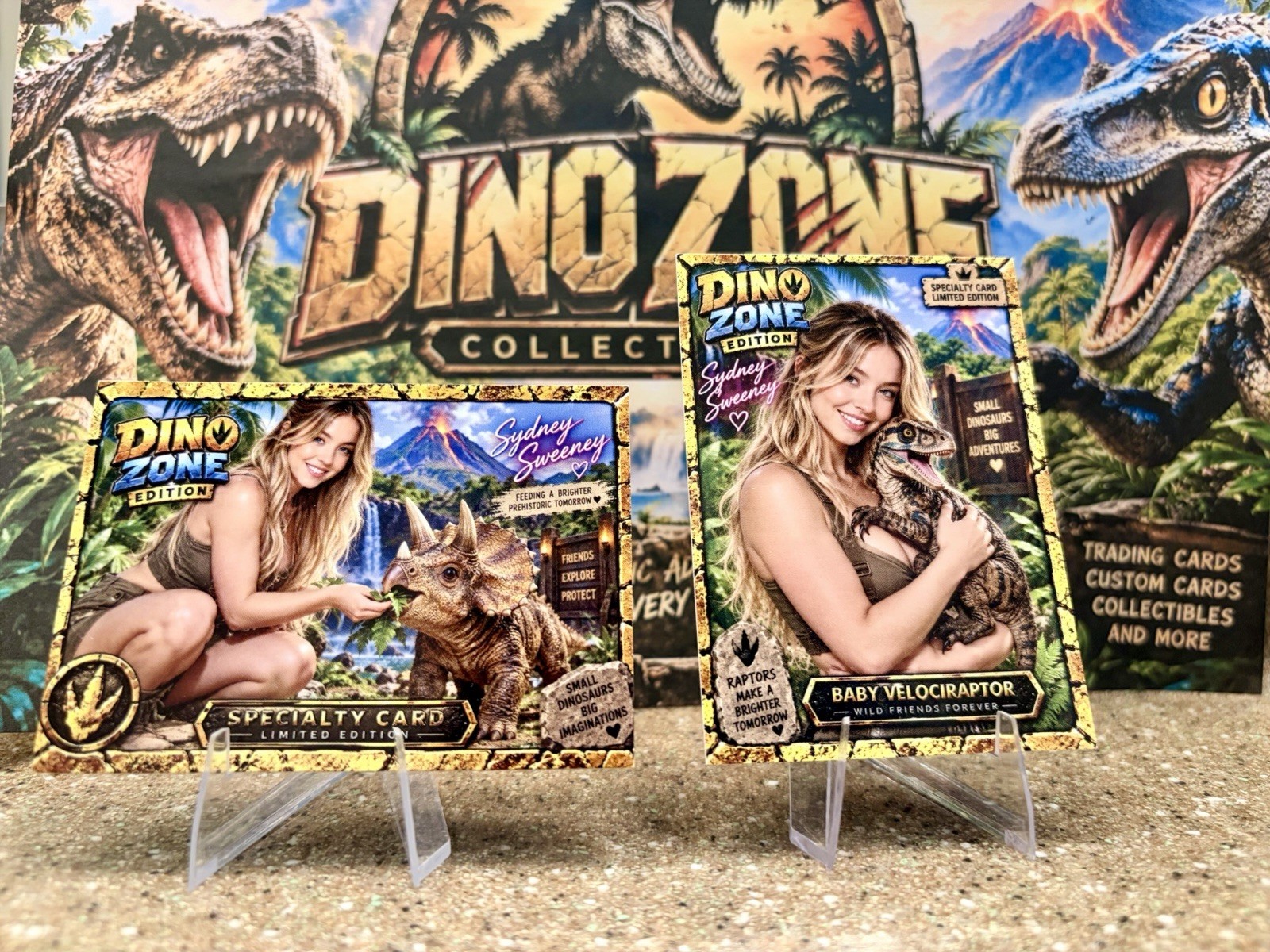 2 Dino Zone Exclusive Sydney Sweeny Baby Dino Friends Custom Novelty Cards