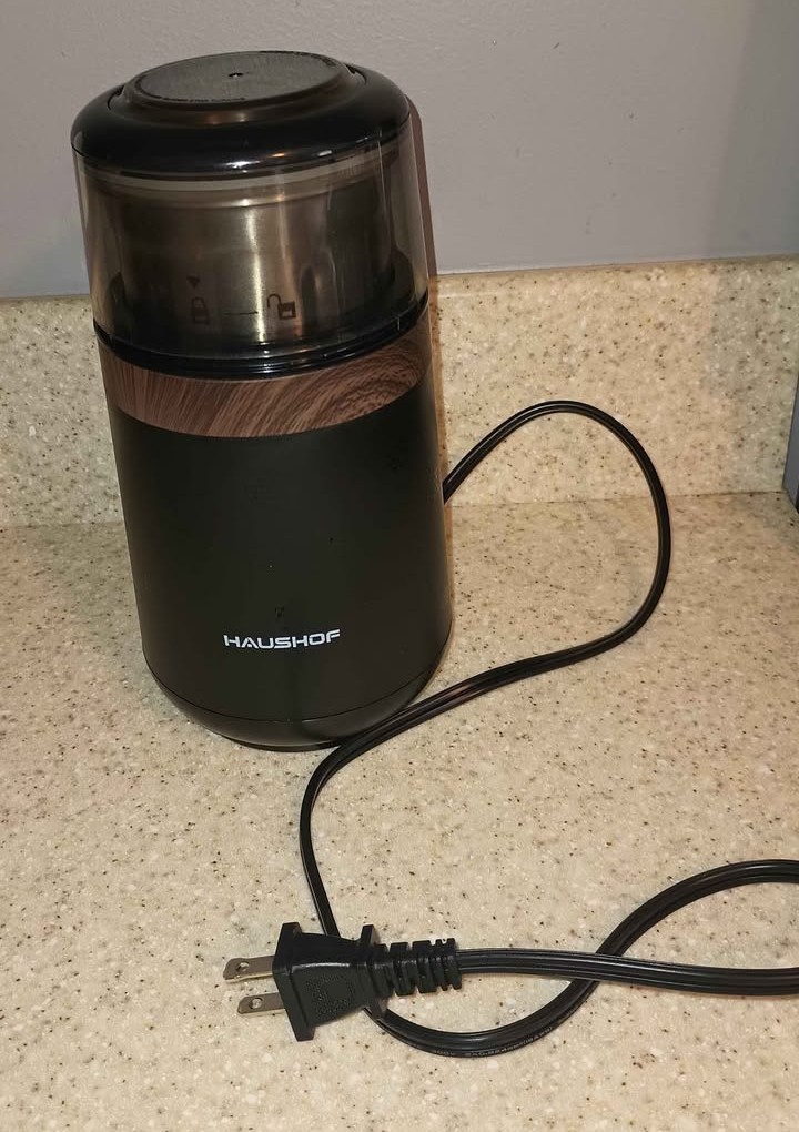 HAUSHOF ELECTRIC COFFEE HERB SPICE GRINDER INCLUDES VACUUM SEAL STORAGE CANISTER