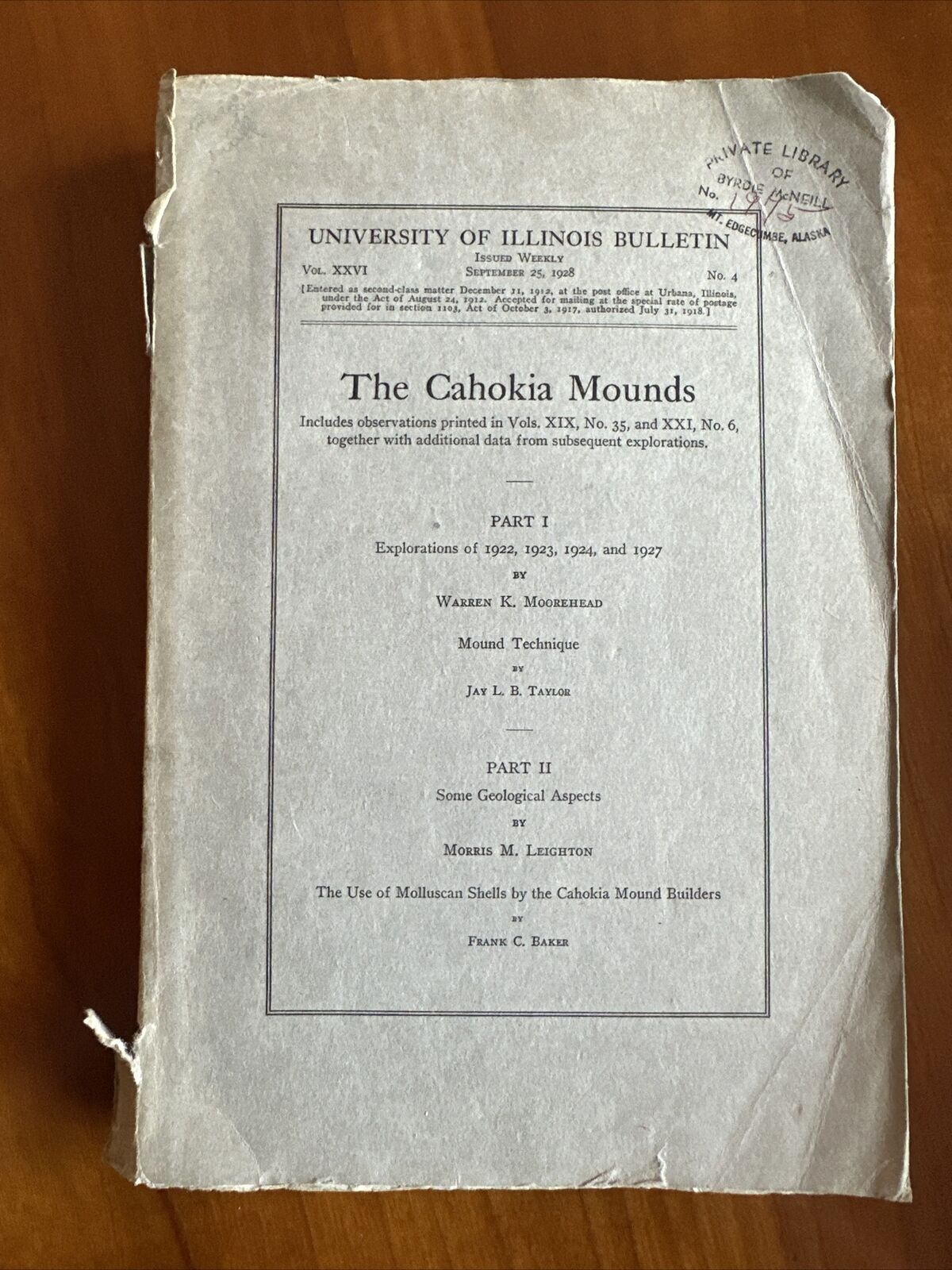 The Cahokia Mounds : University Of Illinois Bulletin September 25, 1928