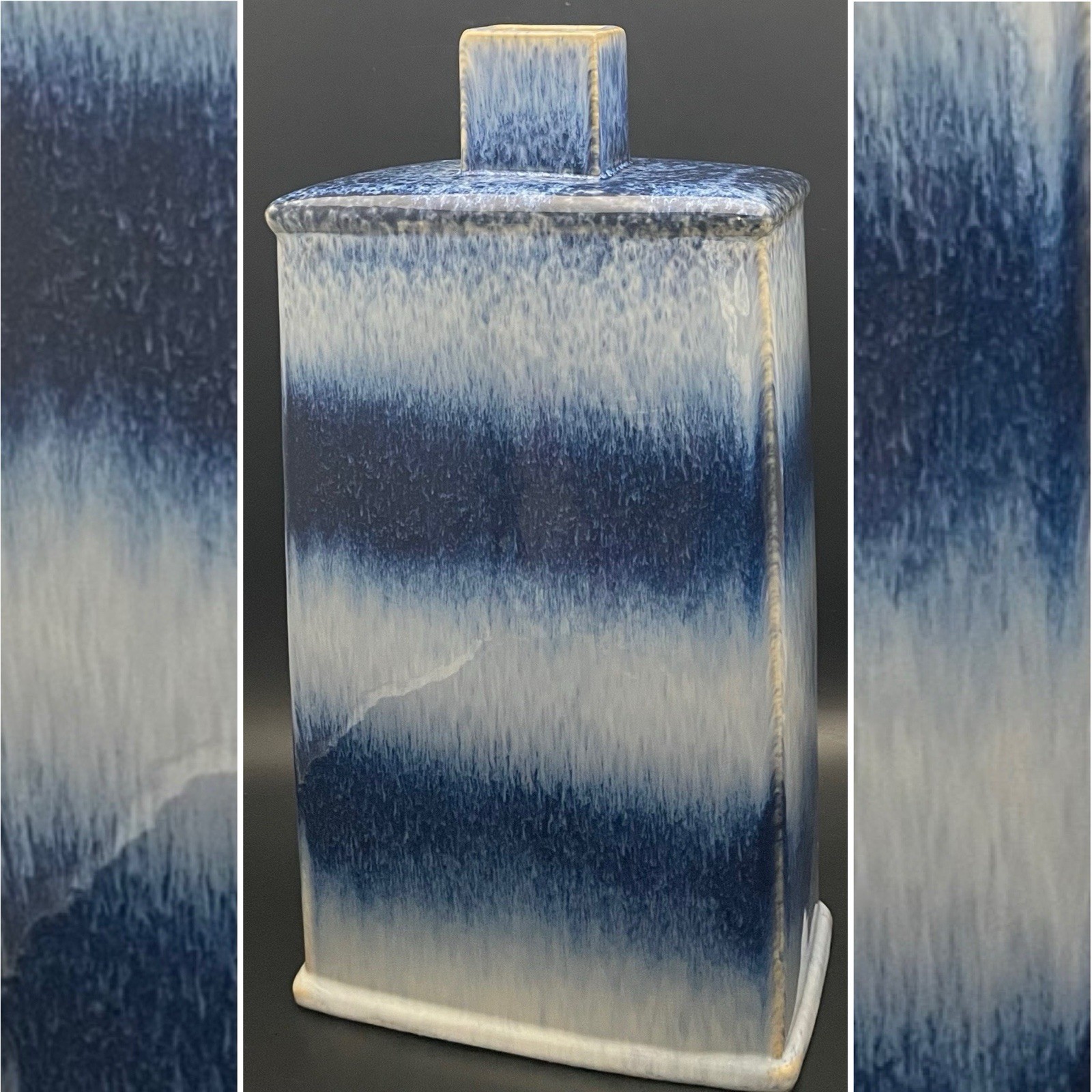 Blue White Ceramic Ombre Transition Drip Splatter Stripes Vase/Bottle China 16\