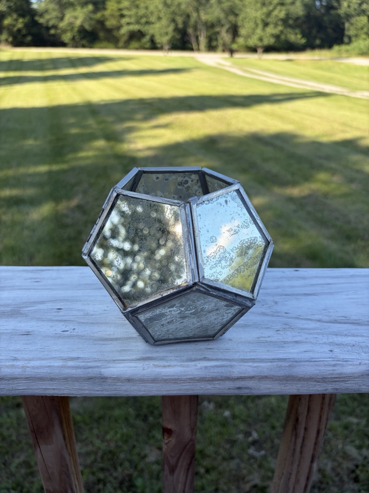 Hallmark Geometic Metal & Mercury Glass Votive Candleholder 5 in. Bohemian