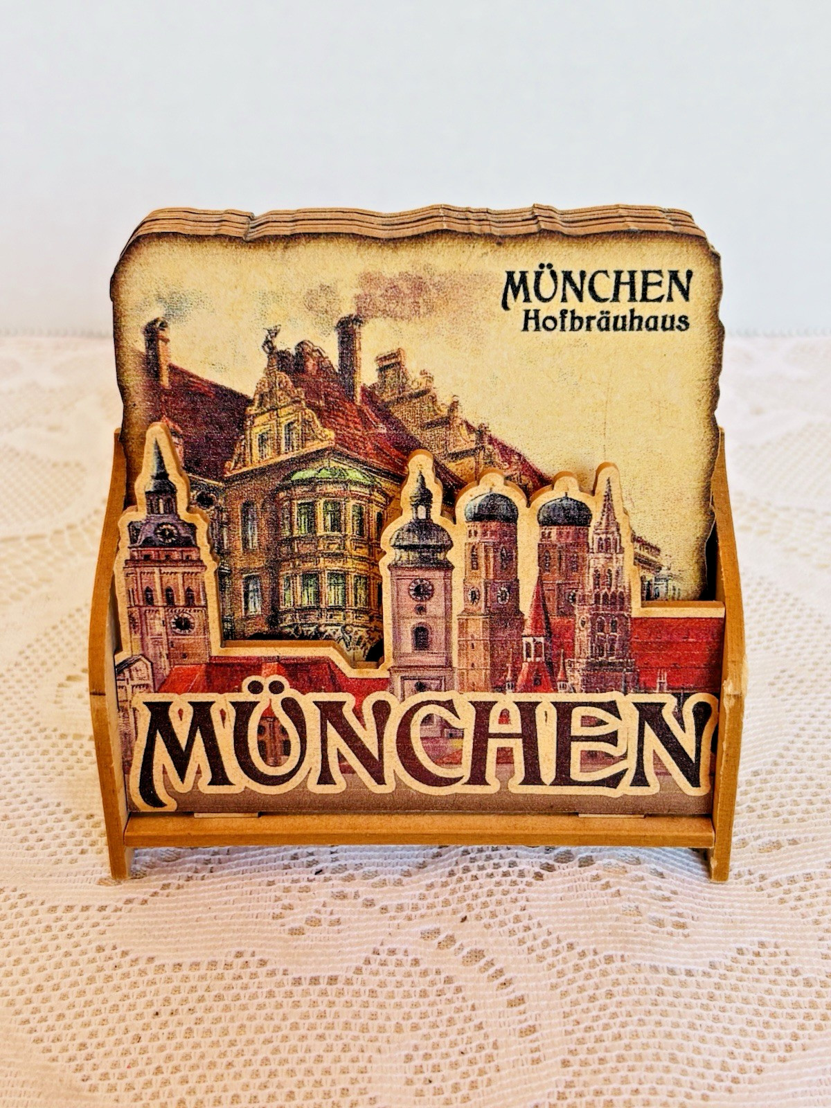 Hofbräuhaus Munchen Germany Set 6 Coasters w/ Holder Bayern Scenes