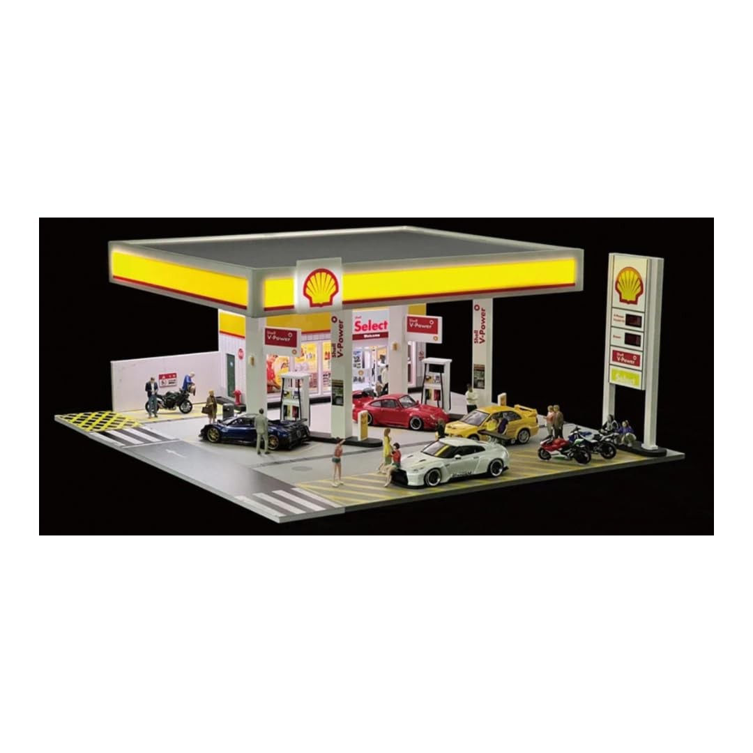 G-Fans 1/64 Scale Diecast Gas Station Diorama LED Yellow 710035 Japan