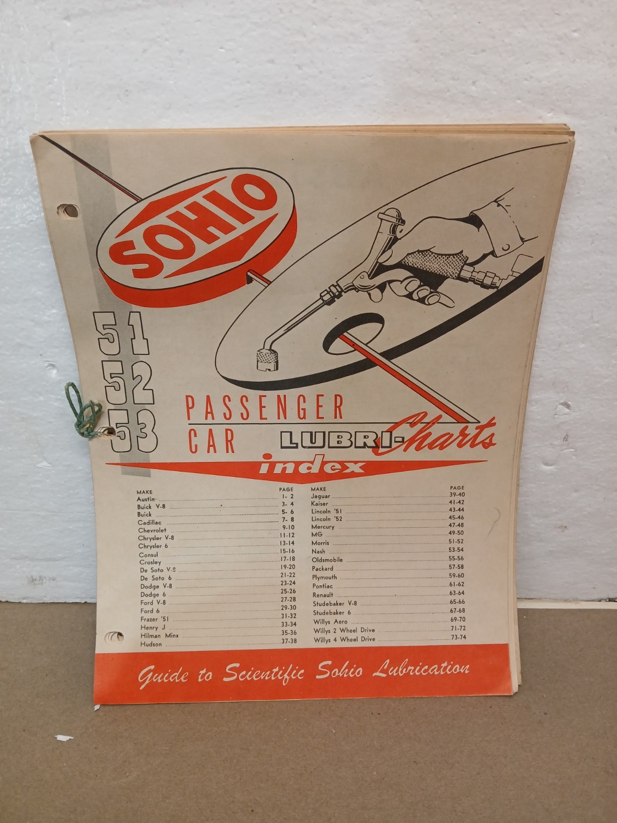 Vtg 1951-1953 SOHIO Lubri-Chart Passenger Car Lubrication Guide