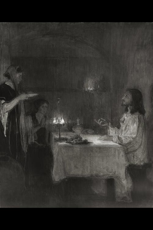 Christ in Home of Mary and Martha Henry Ossawa Tanner 1900s Biblical Interior