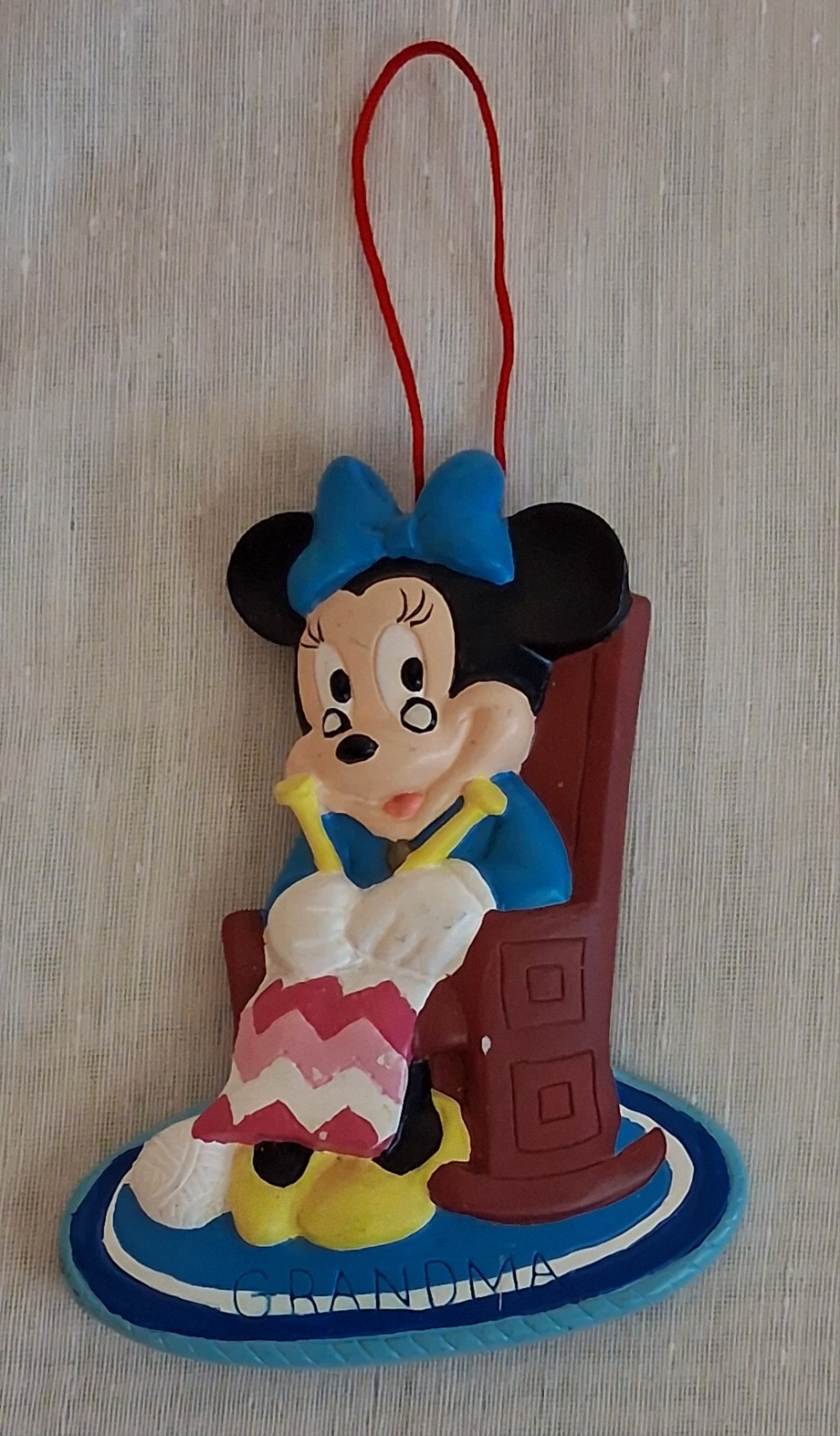 VTG DISNEY PARK GRANDMA MINNIE MOUSE KNITTING CHRISTMAS ORNAMENT 