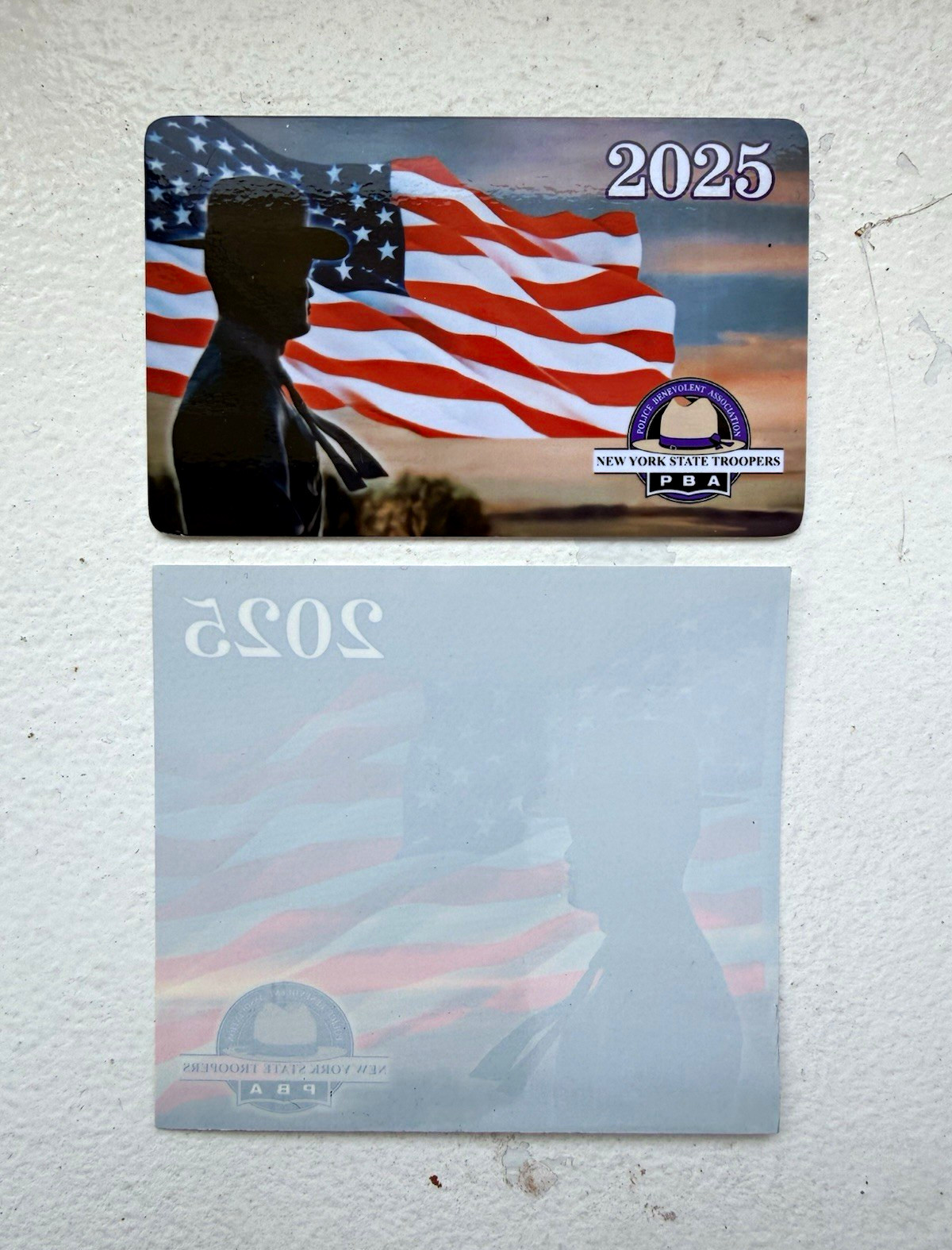 Authentic 2025 New York State Troopers PBA  Card with inside window Decal.
