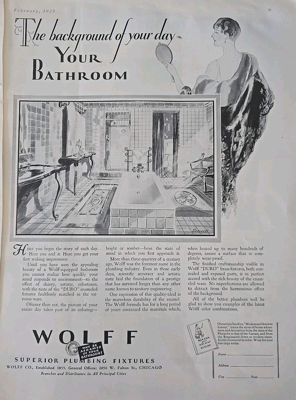 1929 Wolff Superior Plumbing Your Bathroom vintage Design ad 