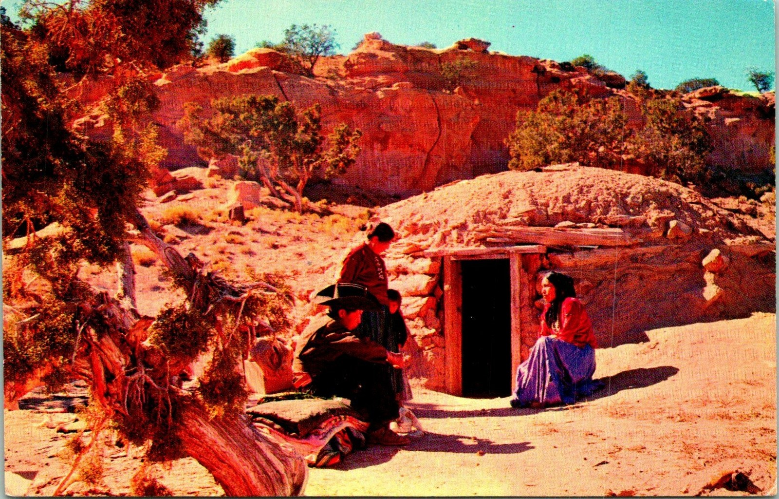 Navajo Native Americans at Home Entrance Postcard Unused (34253)