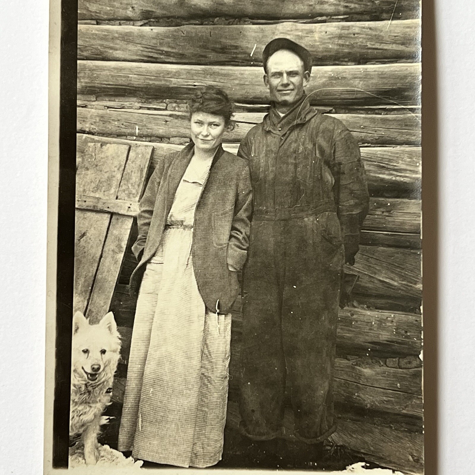 Antique RPPC Real Photograph Postcard Lovely Country Farming Couple With Dog