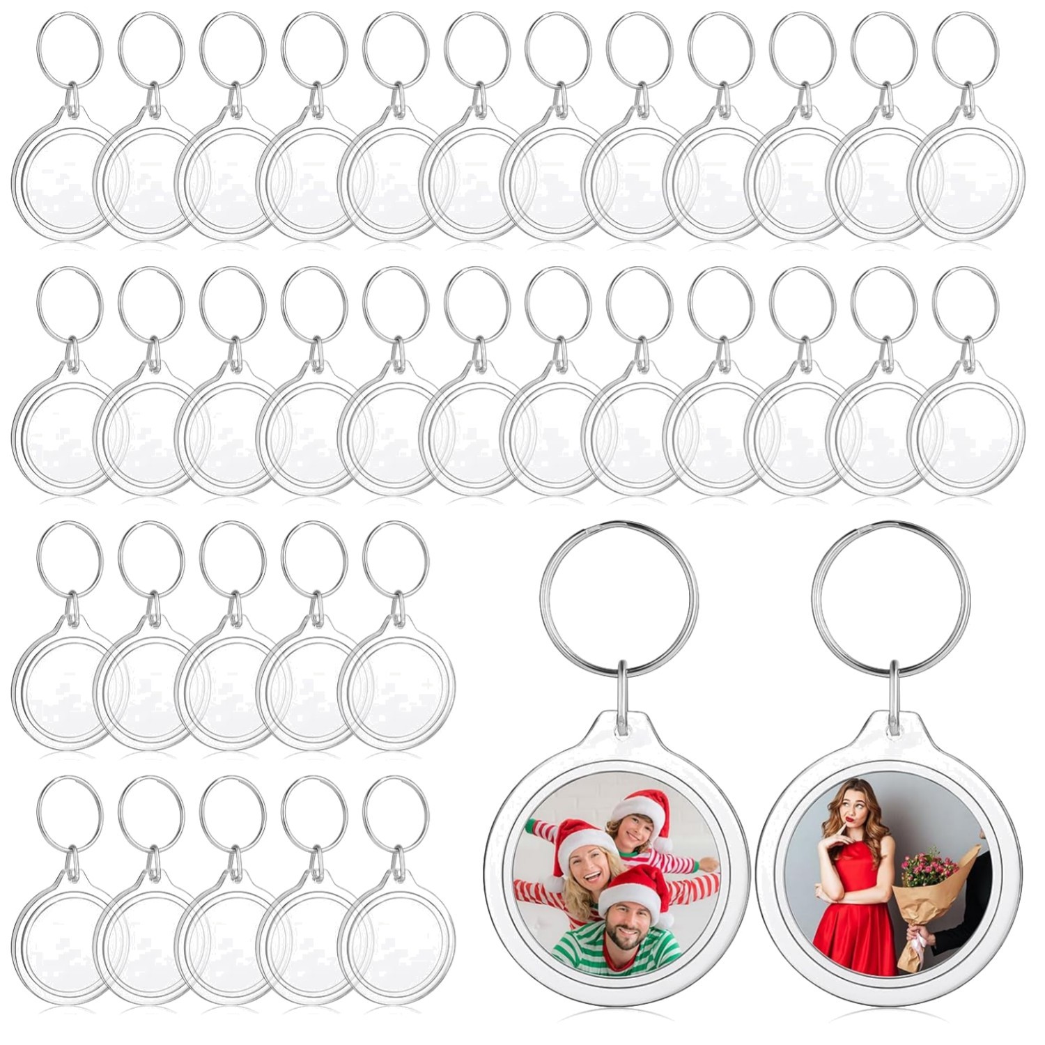 150 Clear Acrylic Photo Insert Keychains - Double-Sided Personalized Keyring