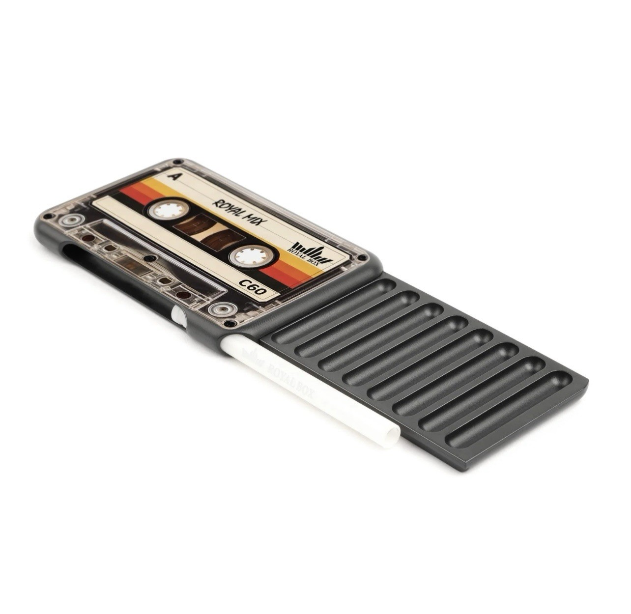 Original Royal Box Black Cassette Tape 8 Slot Luxury Snuff Box Slide In 3” Straw