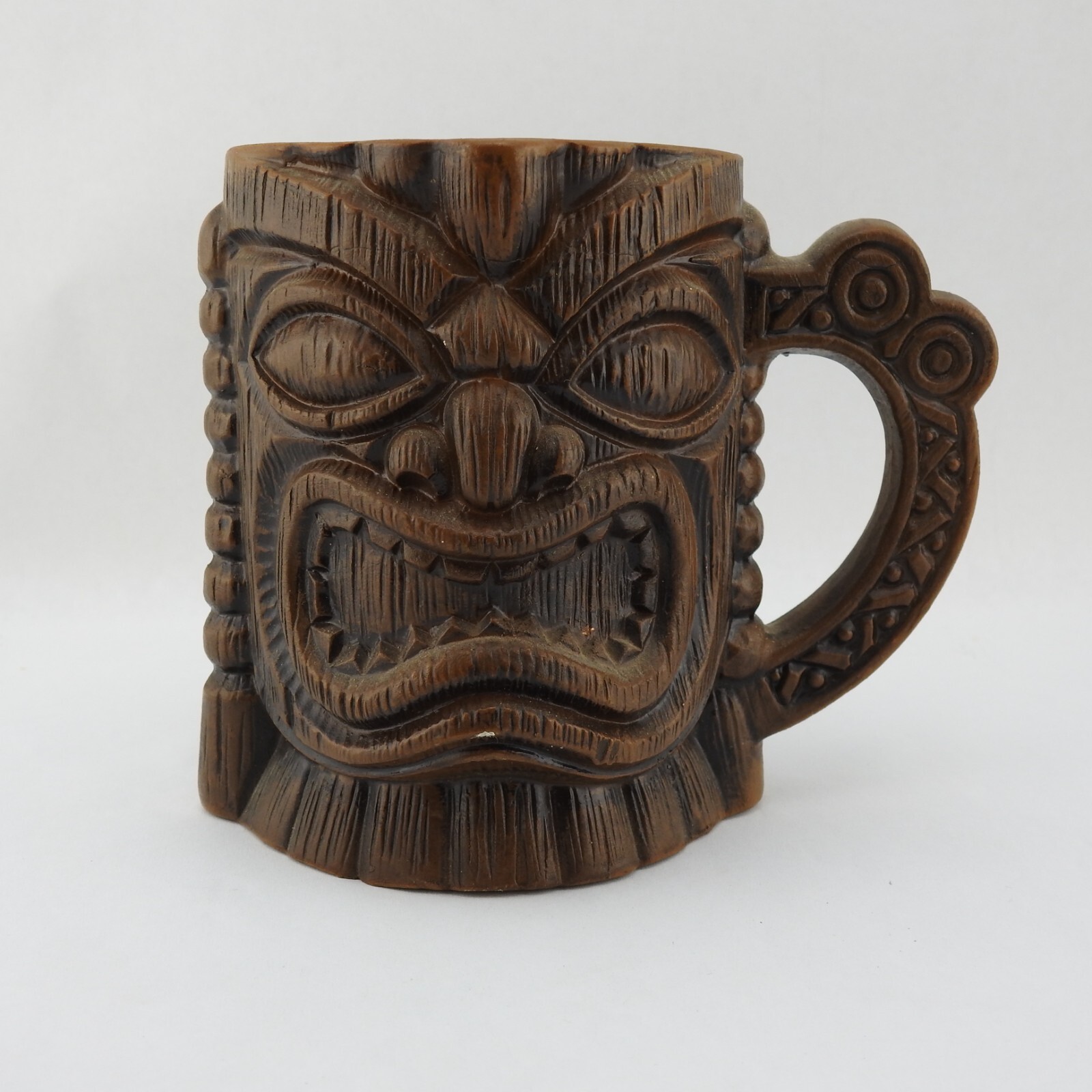 Vintage Novco Tiki Hawaii Cup Mug Aloha  Brown Wood Look Orgianal Tag Japan
