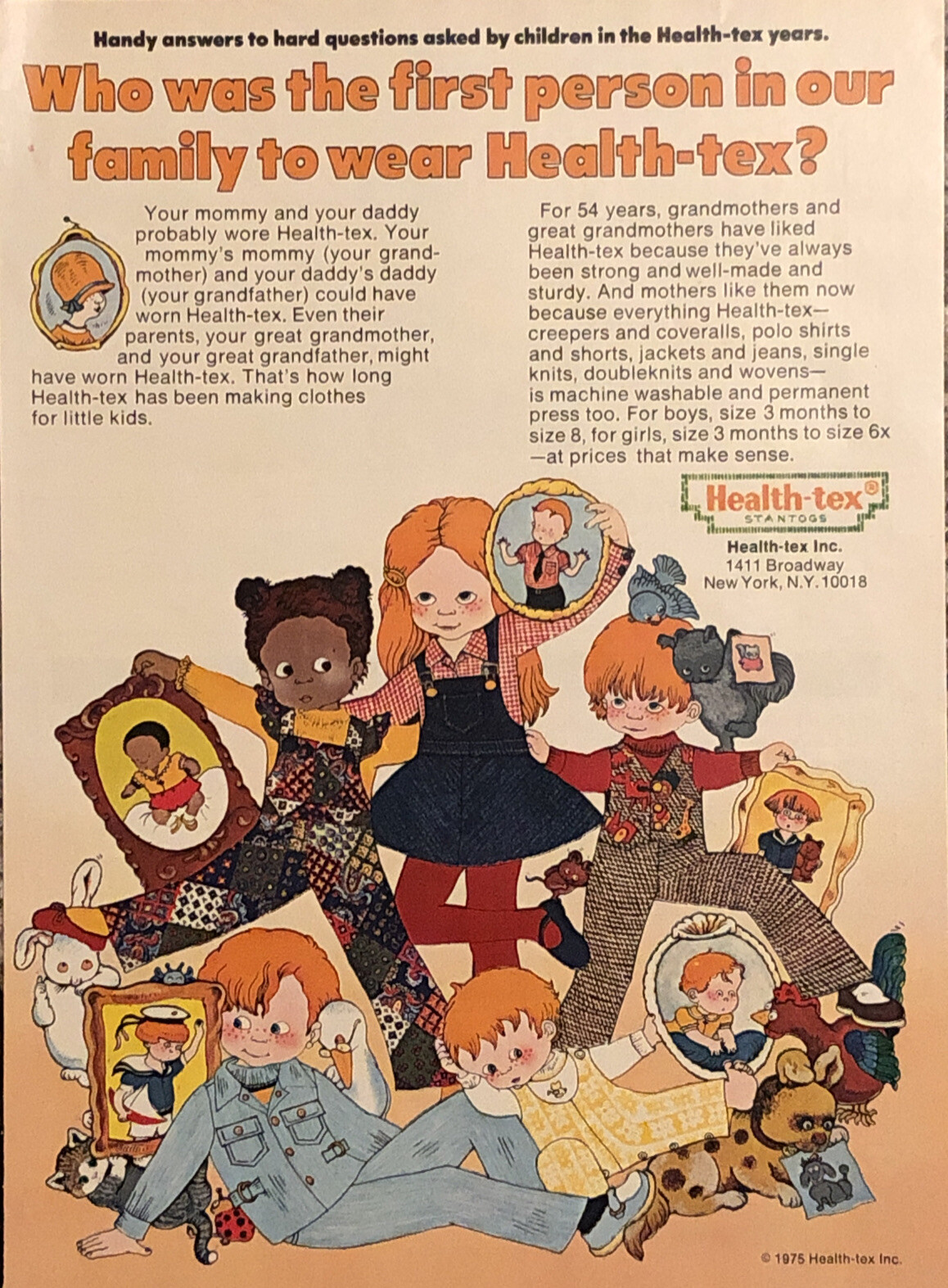 1975 Health-Tex Childrens Clothing PRINT AD Cartoon Comic Kids Family VTG 1970s