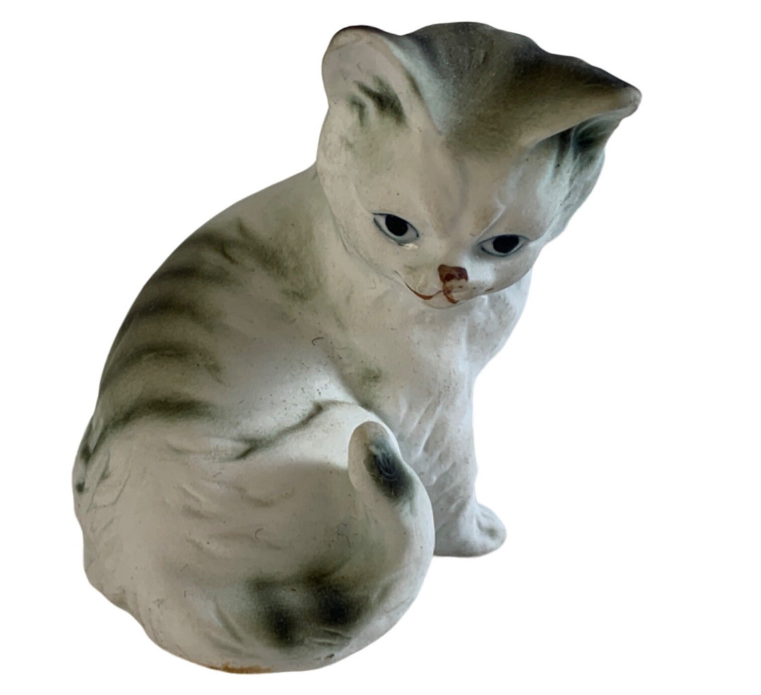 Vintage Lefton Grey & White Stripped Tiger Cat Kitten Bone China Figure