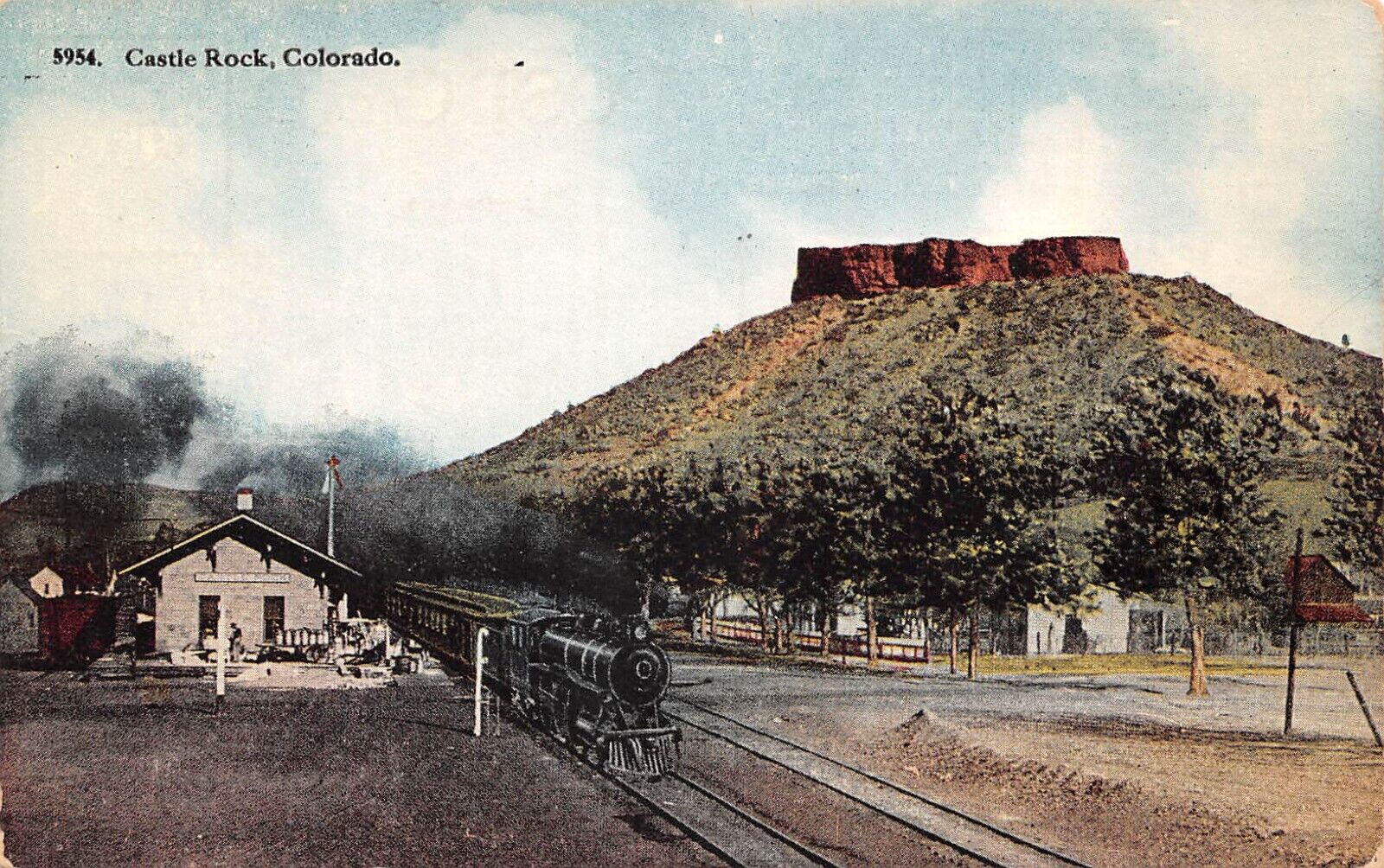 Castle Rock CO Colorado Train Railroad Station Depot Railway Postcard