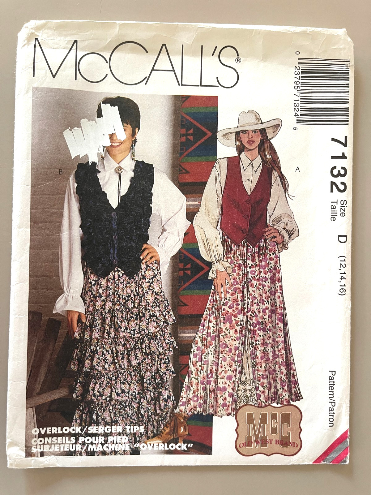 1990's McCall's MCC Misses' Vest,Top,Skirt Pattern 7132 Size 12-16 UNCUT