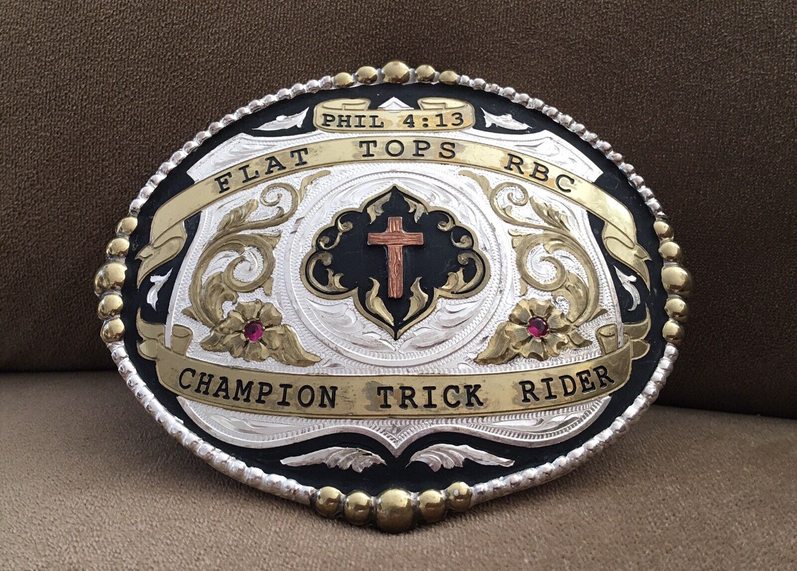 PHIL 4:13 THROUGH HIM WHO GIVES ME STRENGTH...CHRIST CHAMPION TROPHY BELT BUCKLE