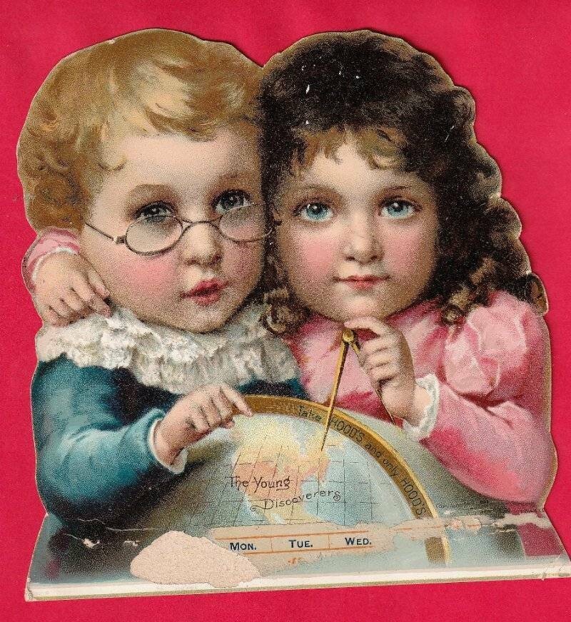 Antique 2 Darling Children the Young Discovers Hoods 1893 – 94 Calendar