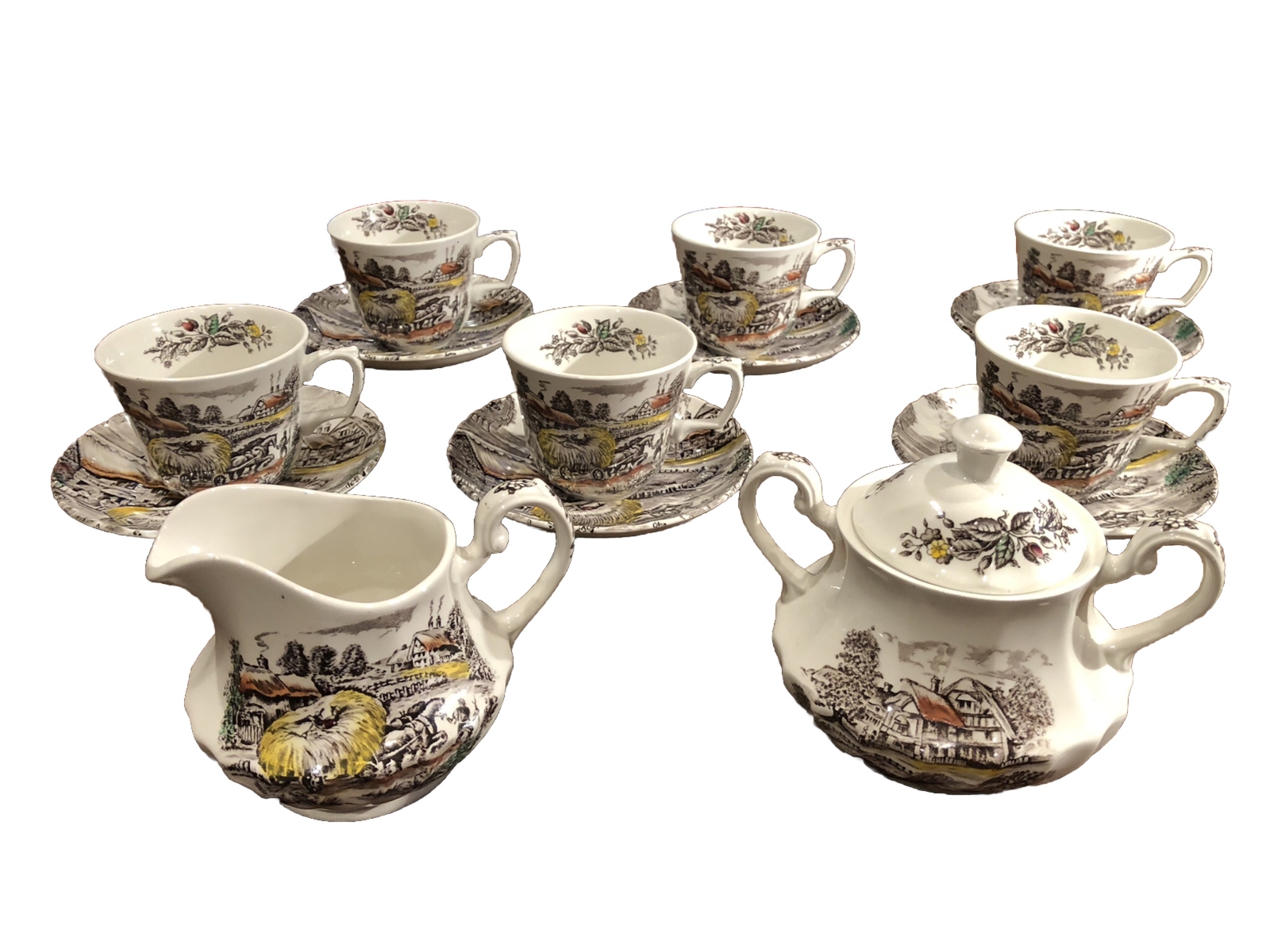 Yorkshire SR Staffordshire England Ironstone Hand Engraved Tea Set W Sugar Cream