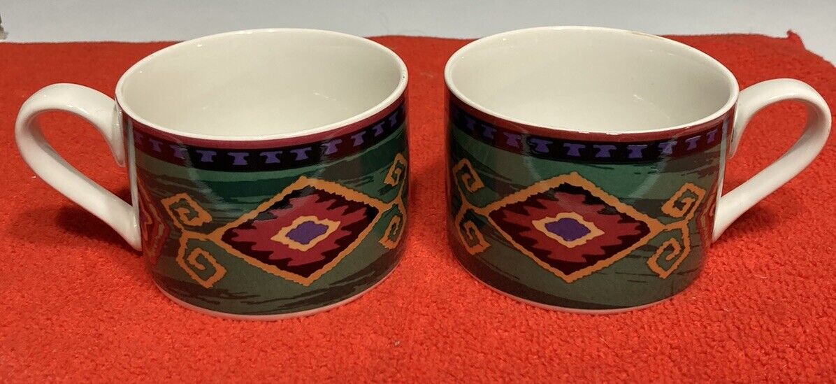 Vtg Kashmir Green By Signature Flat Cup Mug     Set Of Two