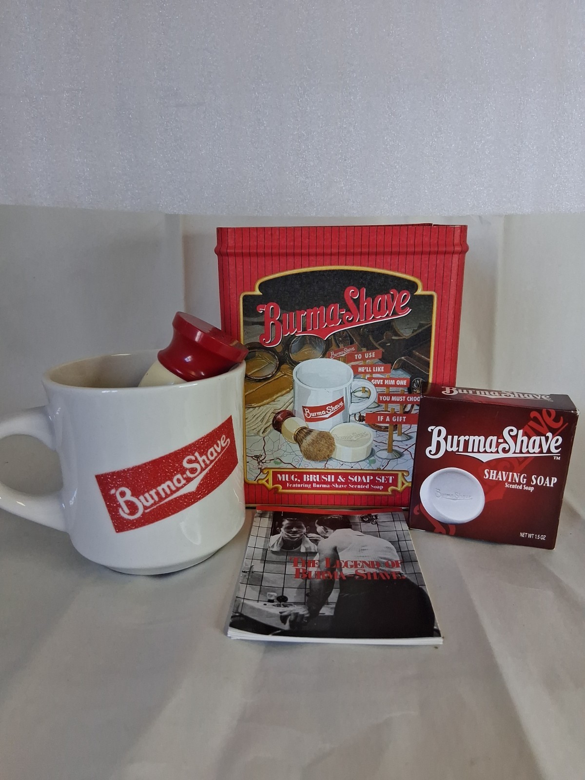 Burma-Shave Mug, Brush, And Soap Set In Original Tin (No Lid) Made By Personna