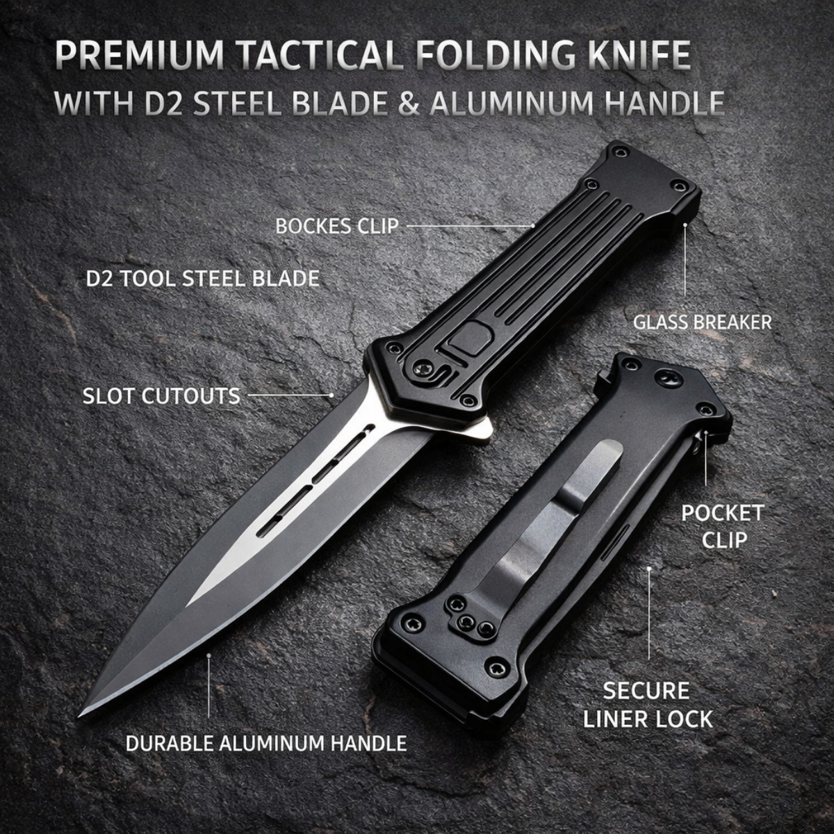 8in Spring Assisted Tactical Knife D2 Steel Aluminum Handle EDC