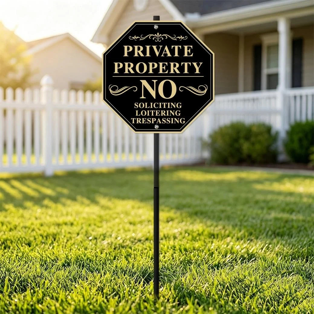 Private Property No Trespassing Sign with Stake, 11x11 inch/30 inch High, No Sol Private Property No Trespassing Sign with Stake, 11x11 inch/30 inch High, No Sol