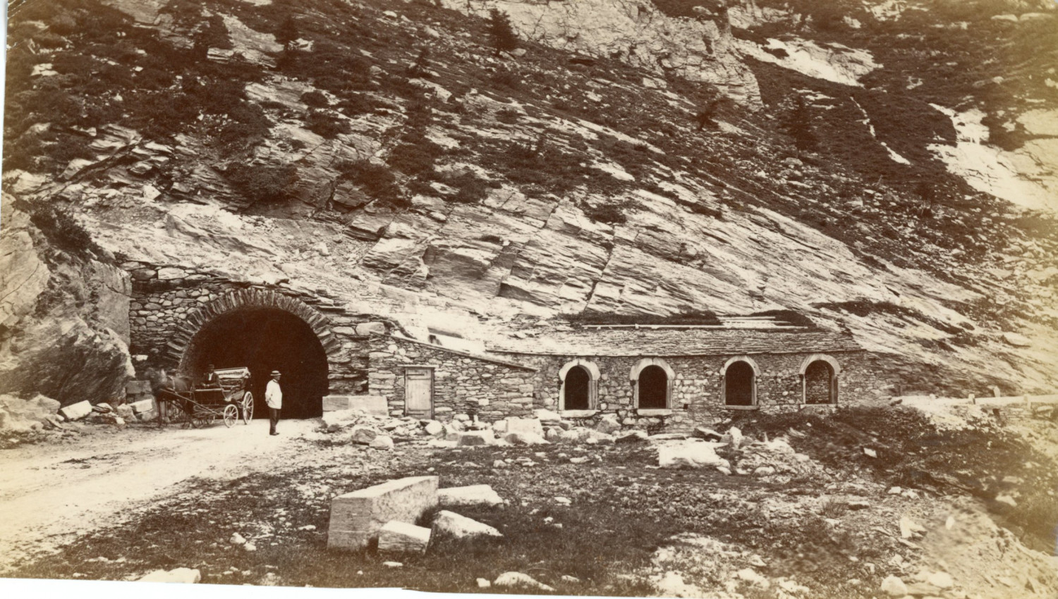 Switzerland, Col du Simplon albumen print 8x14.5 Circa 1880 album print