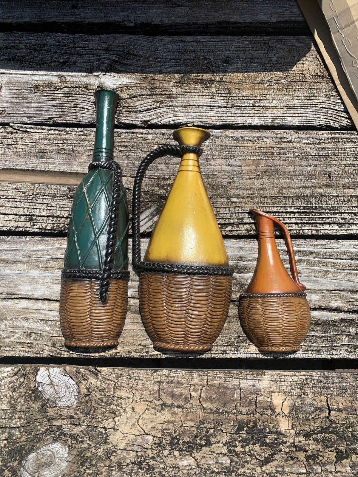 Vtg 1960s MCM CAST IRON SEXTON 3 BOTTLES WALL HANGING