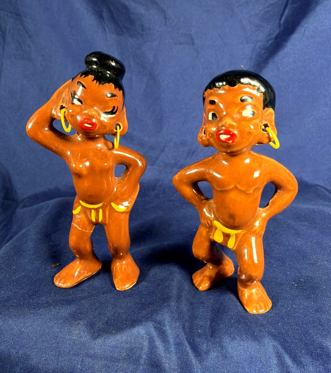 Vintage Gilner Happy Cannibals Hawaiian Polynesian Boy Girl Figurines Pair MCM