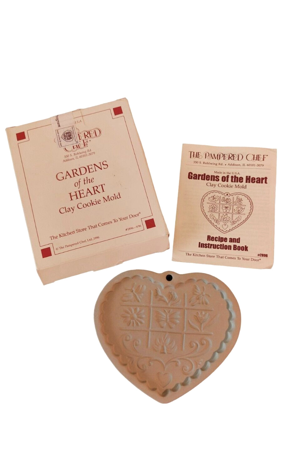 Vtg The Pampered Chef Gardens of the Heart Clay Cookie Mold 1996 #2896 5\