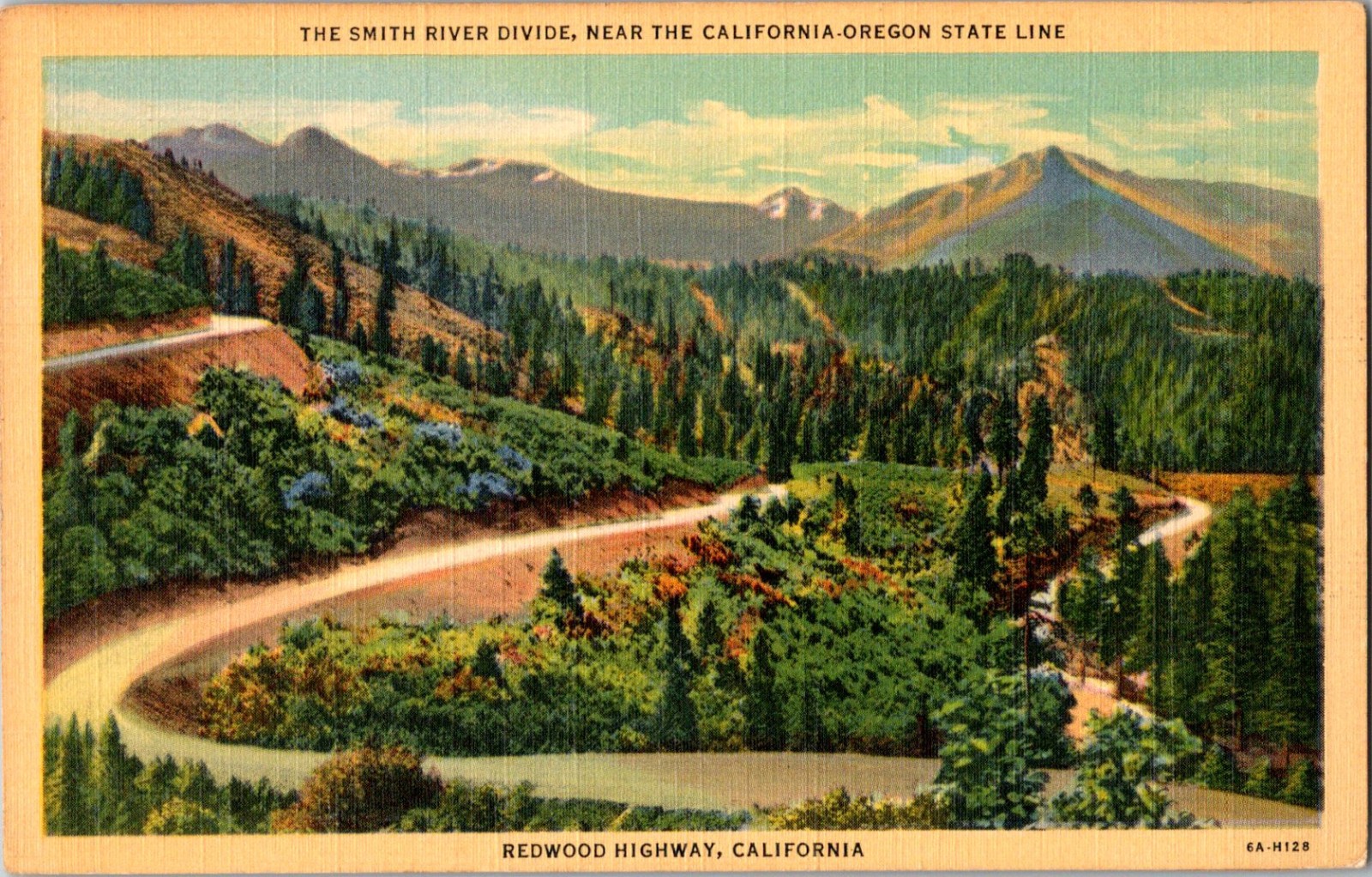 The Smith River Divide California Oregon State Line Redwood Highway Postcard