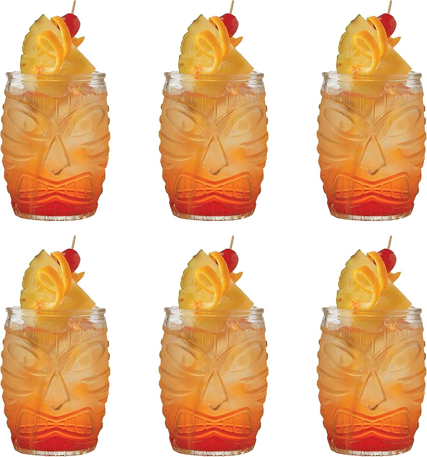 6 Pack Modern Bar Tiki Glasses Double Old Fashioned Glass, Hawaiian