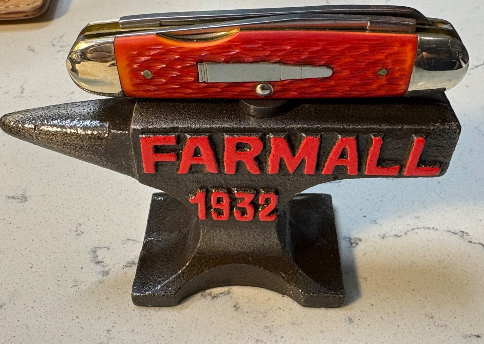 #3 Farmall 1932 Cast Iron Mini Anvil KNIFE Display Paperweight Raised Letters #3 Farmall 1932 Cast Iron Mini Anvil KNIFE Display Paperweight Raised Letters