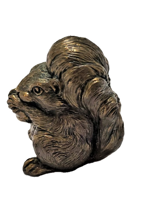 Vintage Solid Bronze Brass Squirrel Figurine Paperweight Holding Acorn Desk Deco
