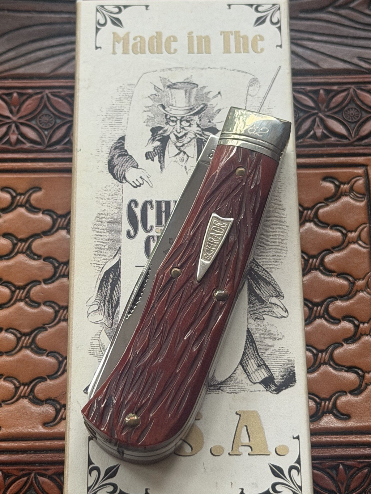 GEC Great Eastern Cutlery SFO Schrade Fire & Ice  #73 Trapper Red Bone