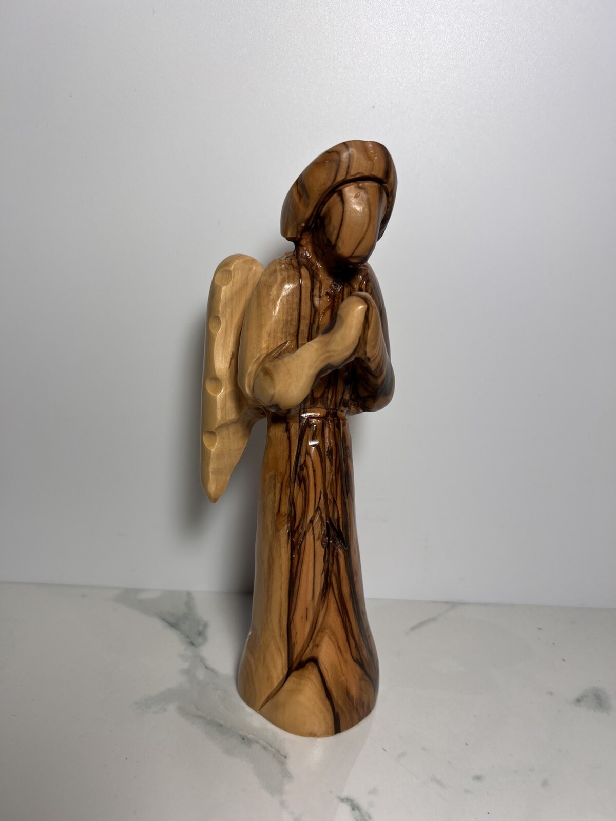 VTG Hand Carved Olive Wood Praying Guardian Angel 