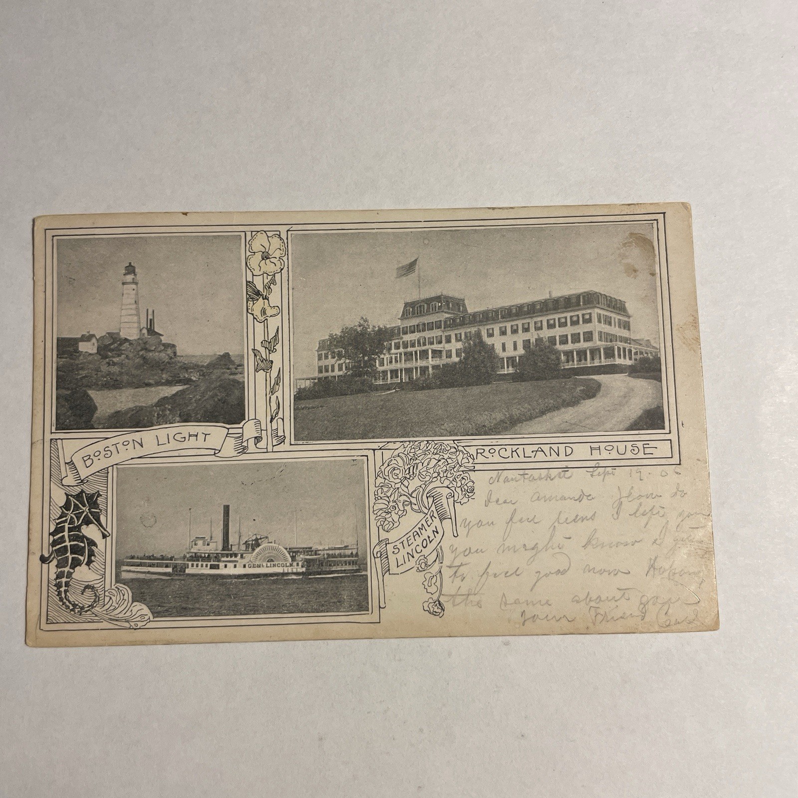 Postcard Rockland Massachusetts Boston Light, Steamer Lincoln House