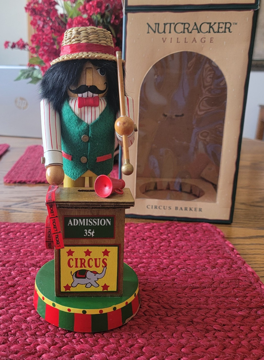 Nutcracker Village Circus Barker Wooden Christmas Nutcracker in Original Box ExC
