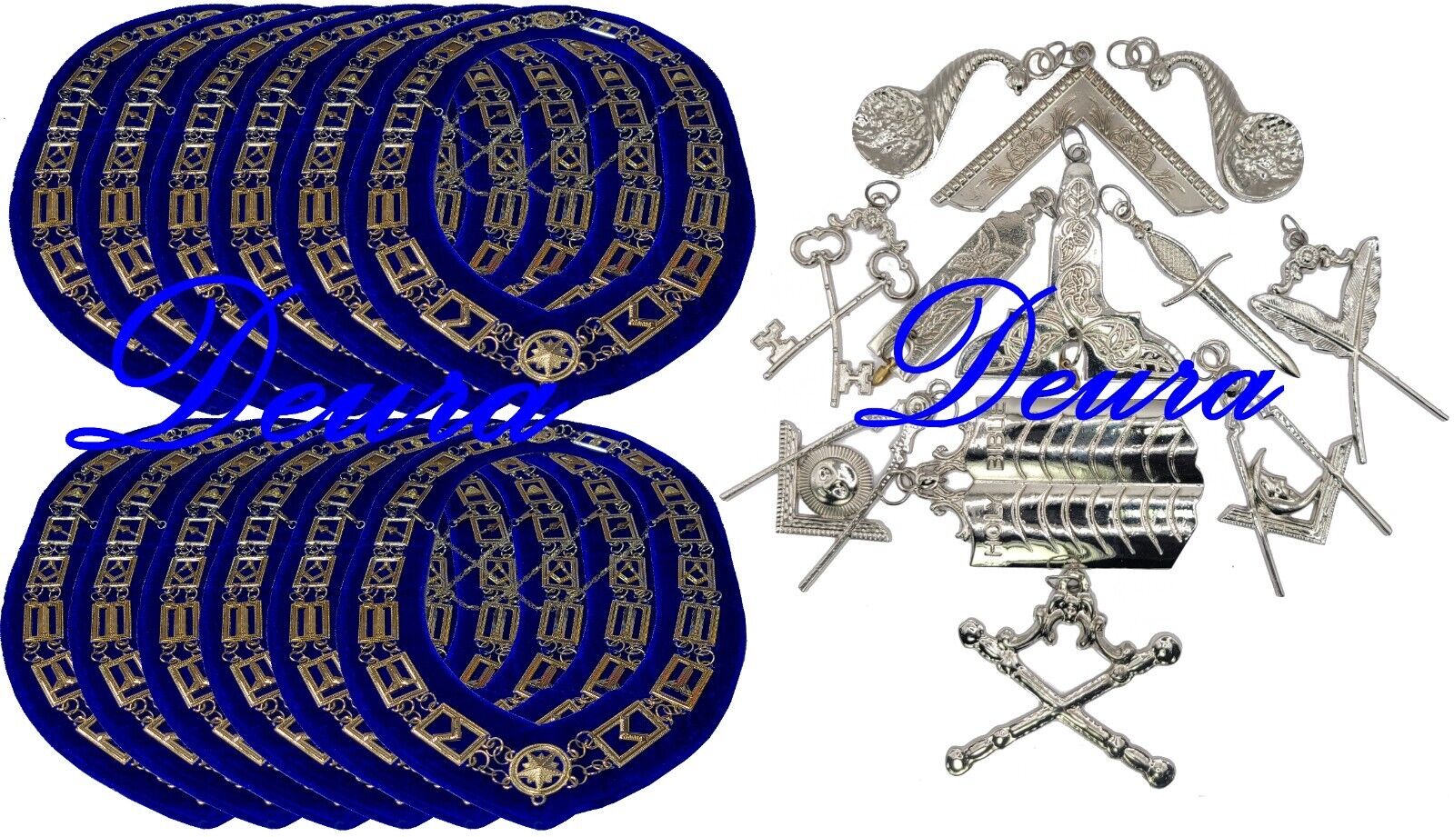 Blue Mason Lodge Gold Collar 12 Pcs Set Junior Senior Warden Steward Deacon
