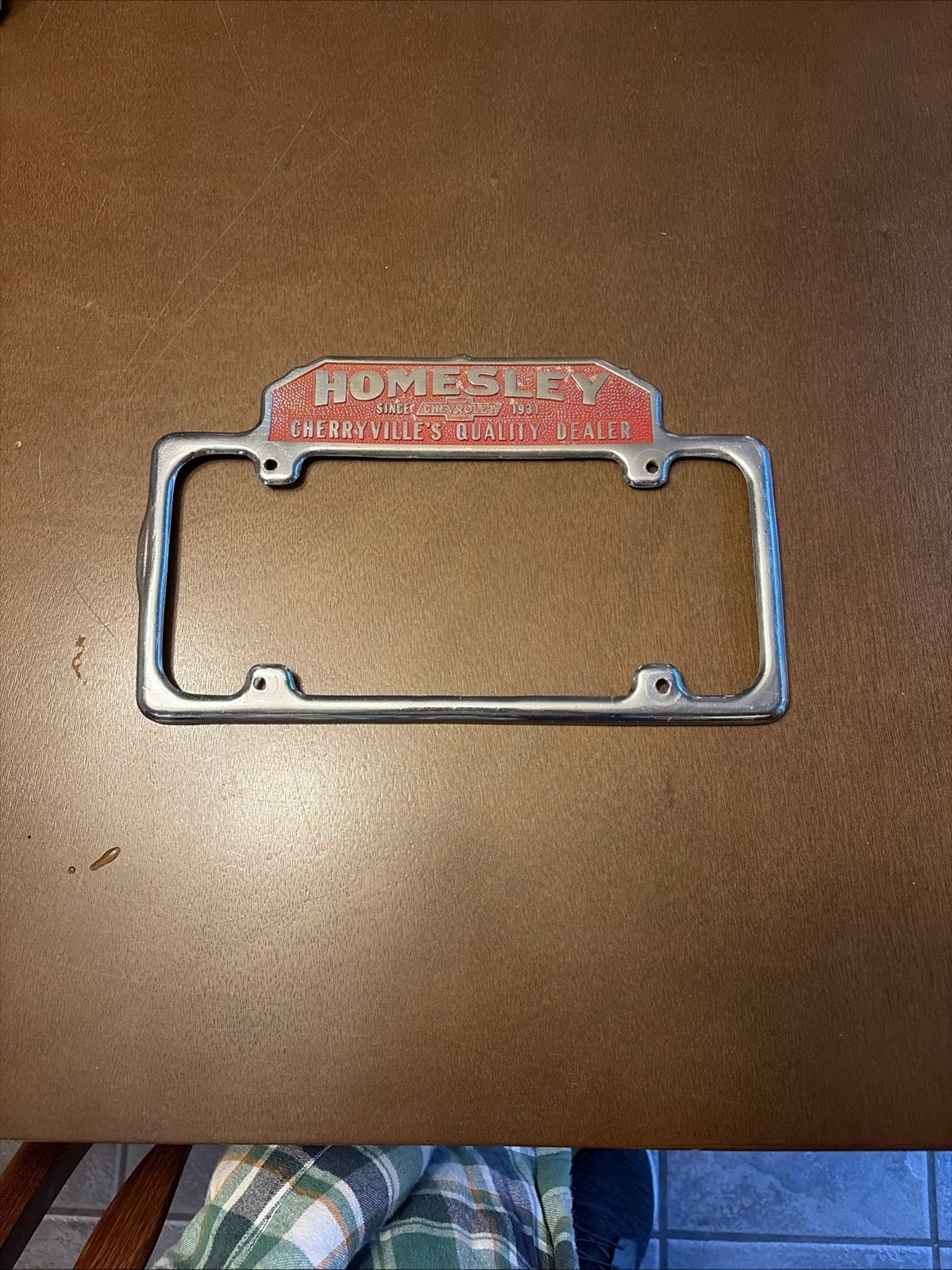 Rare 1940’s Homesley Chevrolet Cherryville NC License Plate Frame Vintage Dealer