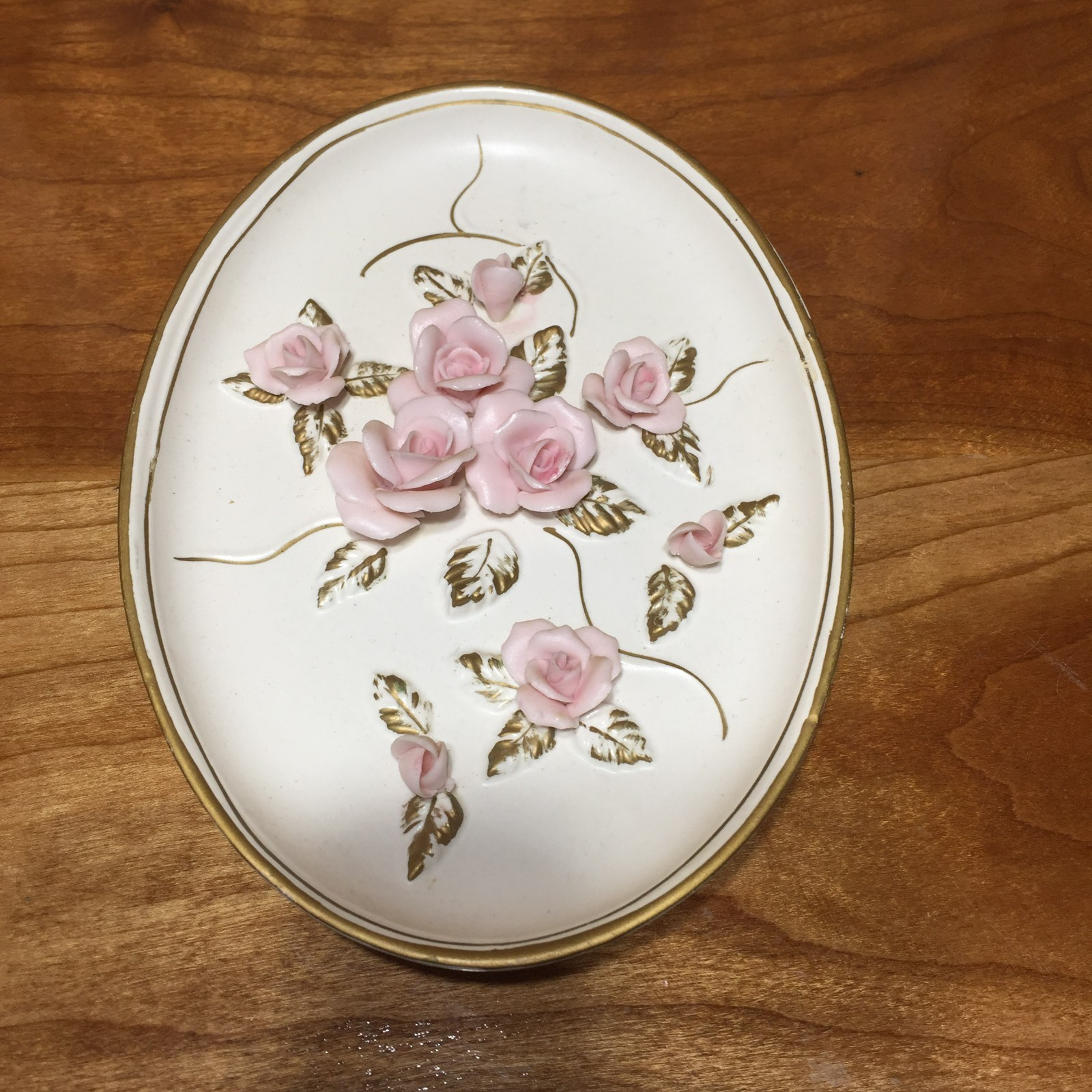 VTG Lefton Japan Pink Rose Porcelain Wall Hanger 3D Roses