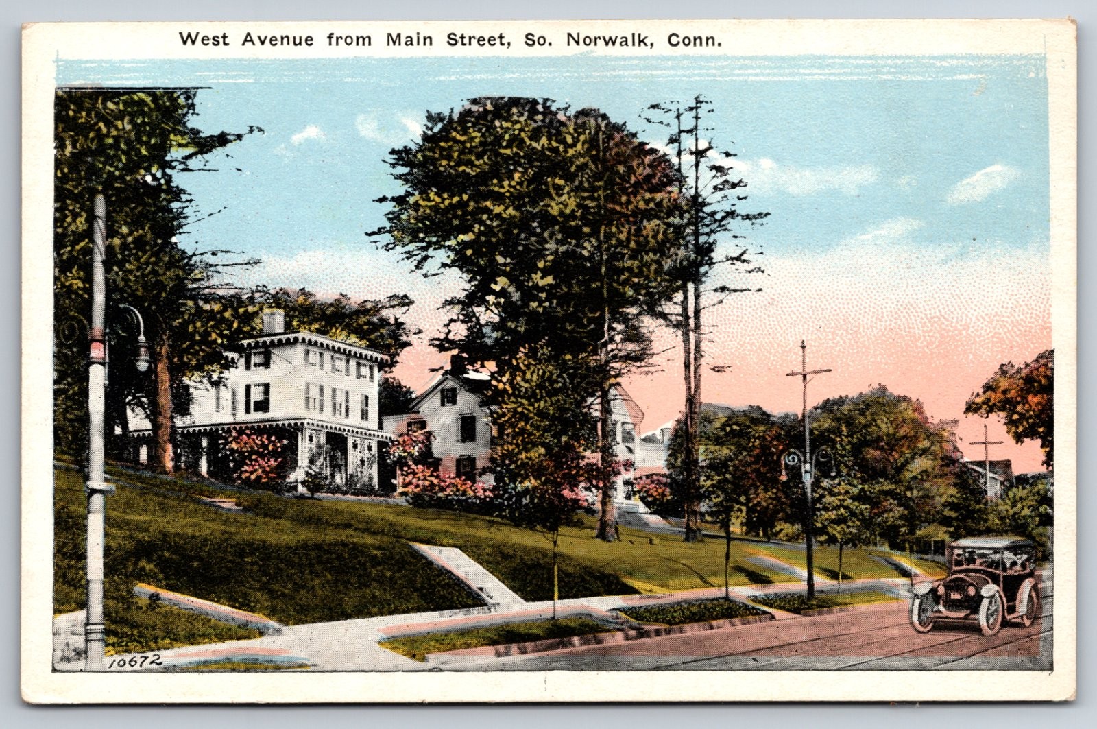 South Norwalk Connecticut West Avenue Main Street Automobile Postcard