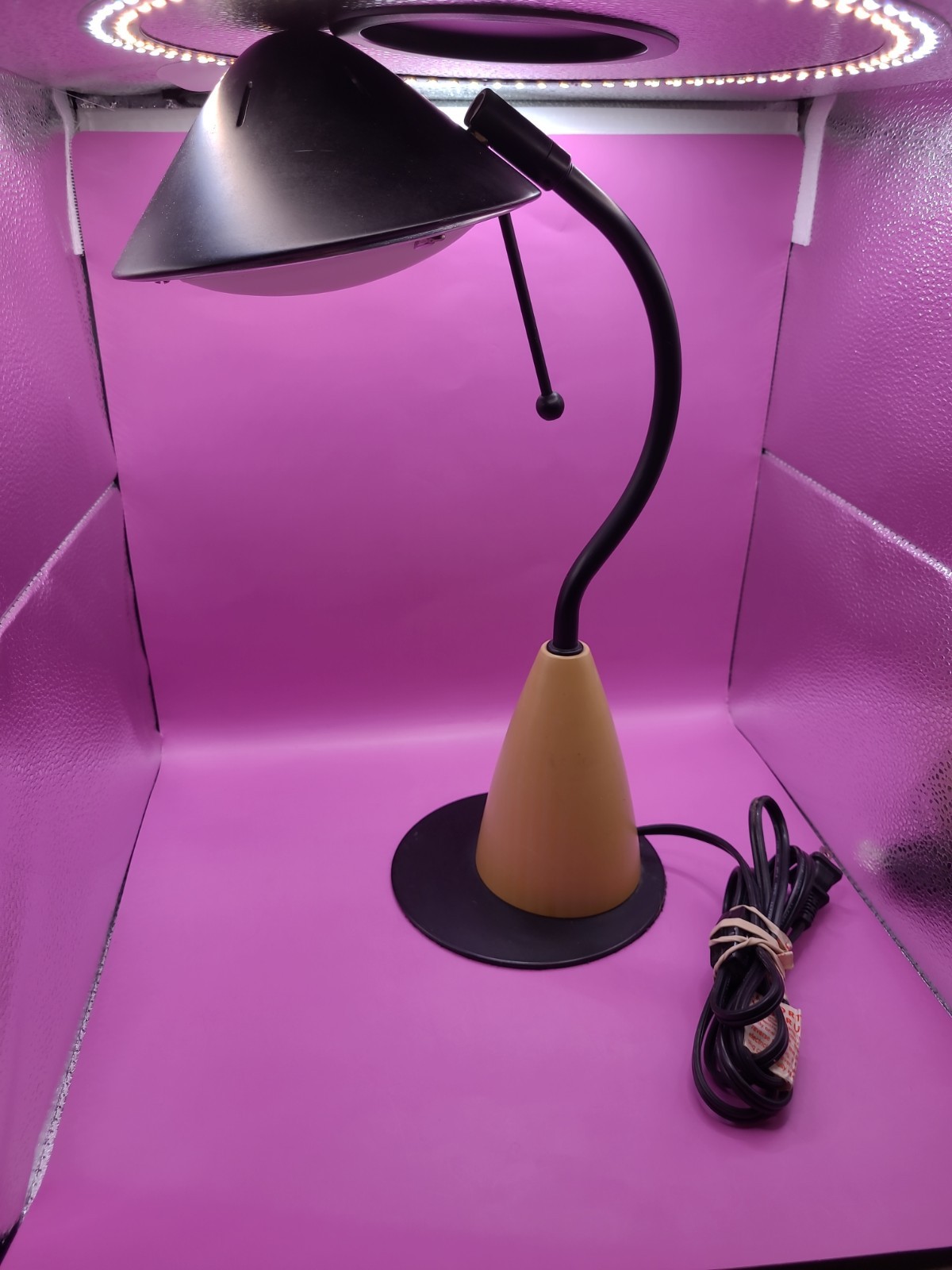 Vintage 1990's Art Deco Style UL Black Metal Atomic Mushroom Dome Desk Lamp