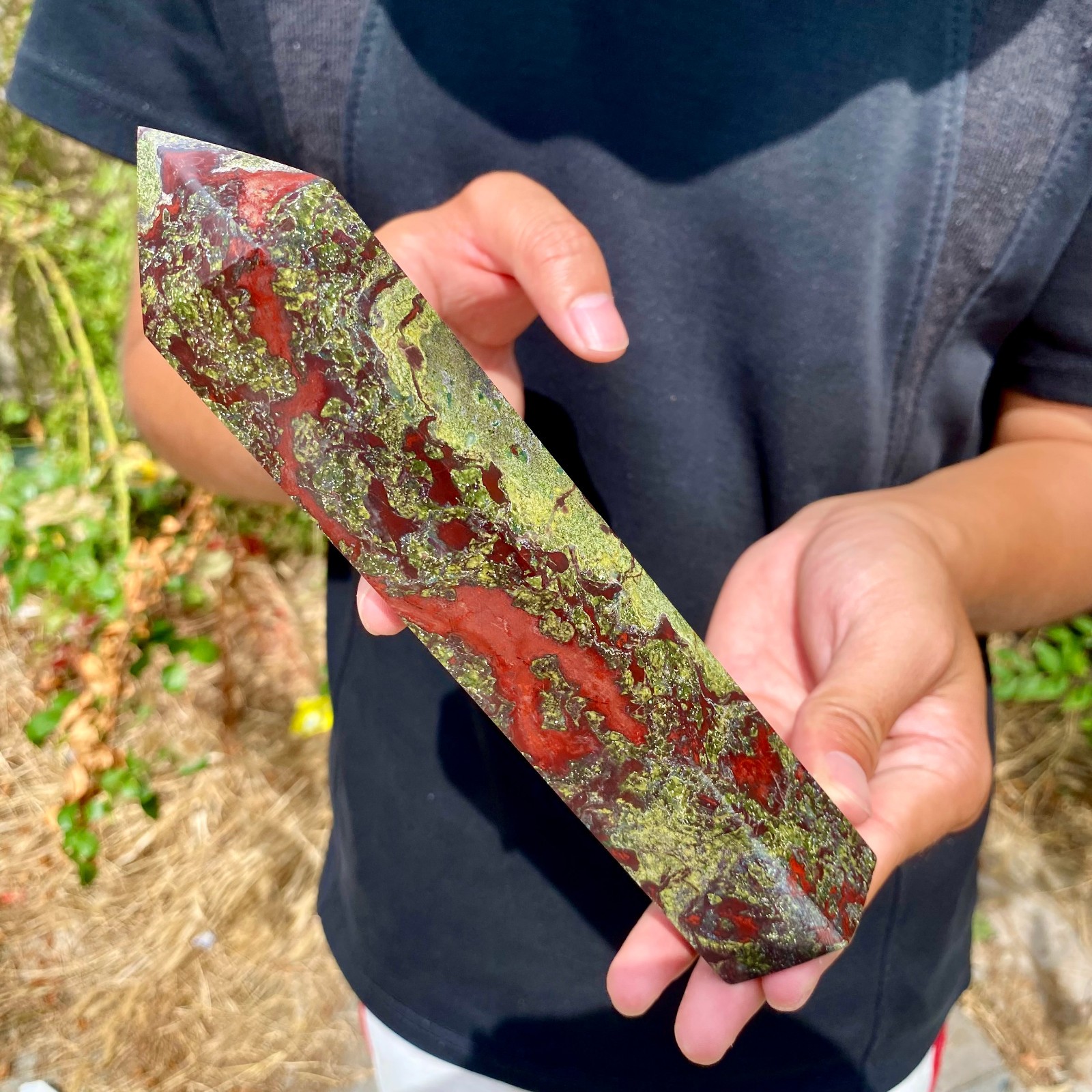 1.4LB Natural dragon blood stone crystal pillar obelisk meditation healing stone